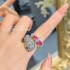 Elegante Conjunto de Joyería para Mujer con Pulsera de Serpiente de Granate Rojo y Anillo de Diamante Elegante Diseño de Serpiente Primaveral