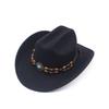 European, American Autumn and Winter Versatile Fashion Woolen Top Hat Men and Women Bead Accessories Top Hat Black Western Cowboy Hat