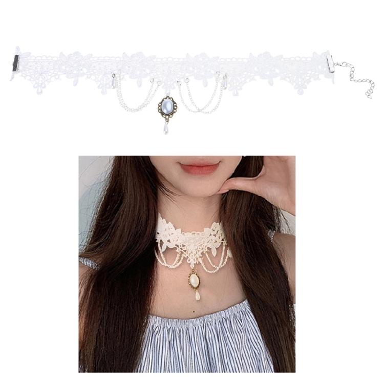 Sophisticated White Lace Necklace Elegant White Lace Neck Chain Accessory with Statement Jewelry Pendant for Women