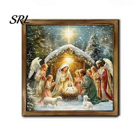 Zesílený 2D Dřevěný Umělecký Vánoční Dekorativní Obraz, 7,9" Retro Rámeček na Fotografie Závěsný na Zeď Dárek pro Rodinu Ozdoba Santa Claus/Sněhulák/Skřítek/Sob