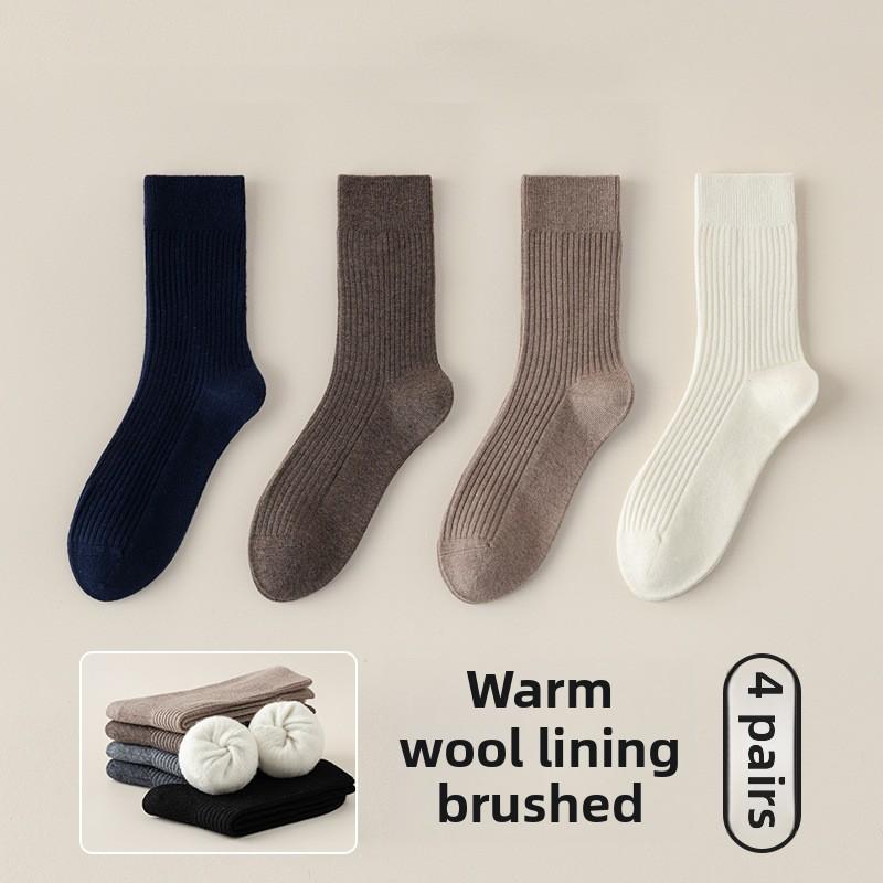 

4 пары мужских осенне-зимних шерстяных носков-труб из теплой шерсти без косточек, однотонных, в деловом стиле 4 Pairs