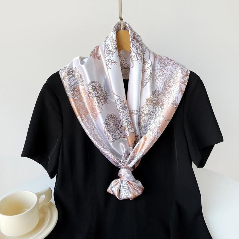 Silk Scarf for Women's Big Square Scarf New Printed Retro Bag Headscarf Middle Eastern Satin Scarf
