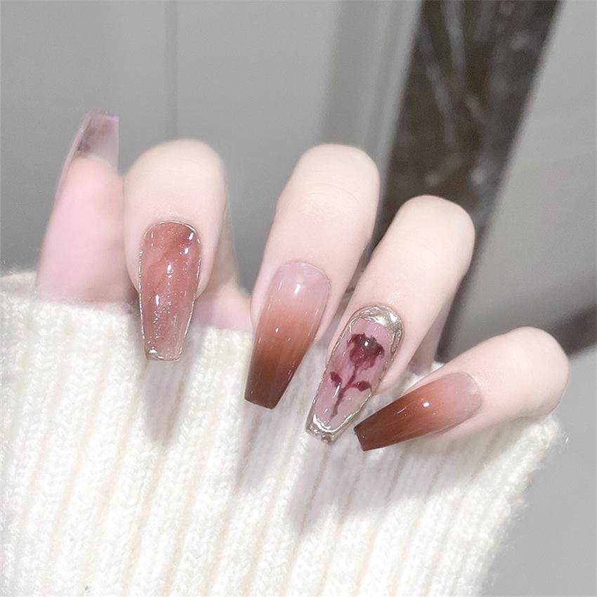 24Pcs Dark Butterfly Black Press On Nails Full Cover Fake Nail Tips Cute Girl False Nail Art Set
