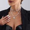 Elegant Imitation Pearls Necklace Love Heart Pendant Clavicle Chain Multilayer Collarbone Chains Jewelry for Women Girls