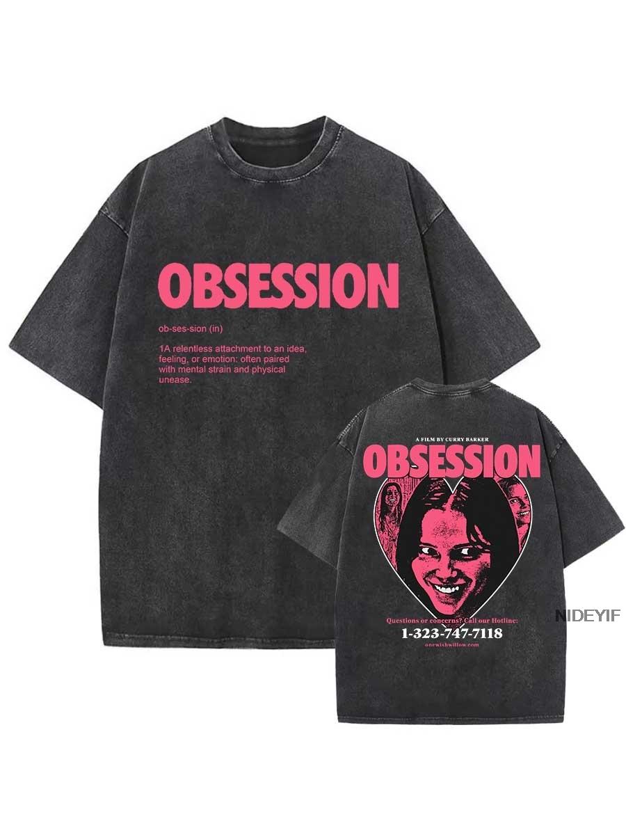 Obsession Horror Movie Oversized T shirt 100 Cotton Vintage Washed Tshirt for men women hiphop streetwear OBS11 S