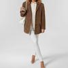 Women New Single Breasted Casual Office Lady Solid Color Collar Jacket Long Sleeve Brown Coat Loose Top