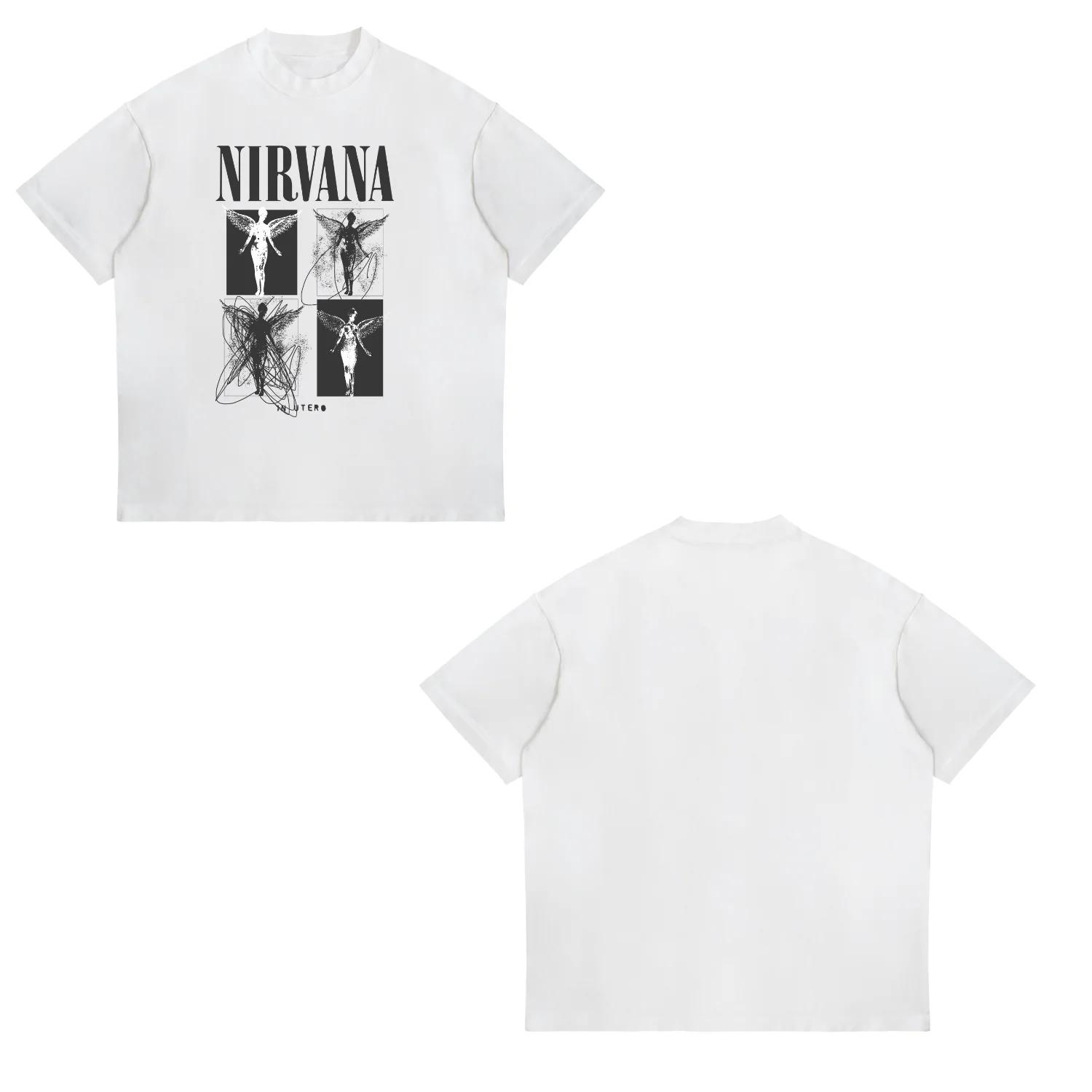 Nirvana Vintage Rock Band Round Neck Short Sleeve TShirt Retro Angel Floral Graphic Tee for Grunge Music Enthusiasts Cotton 3XL