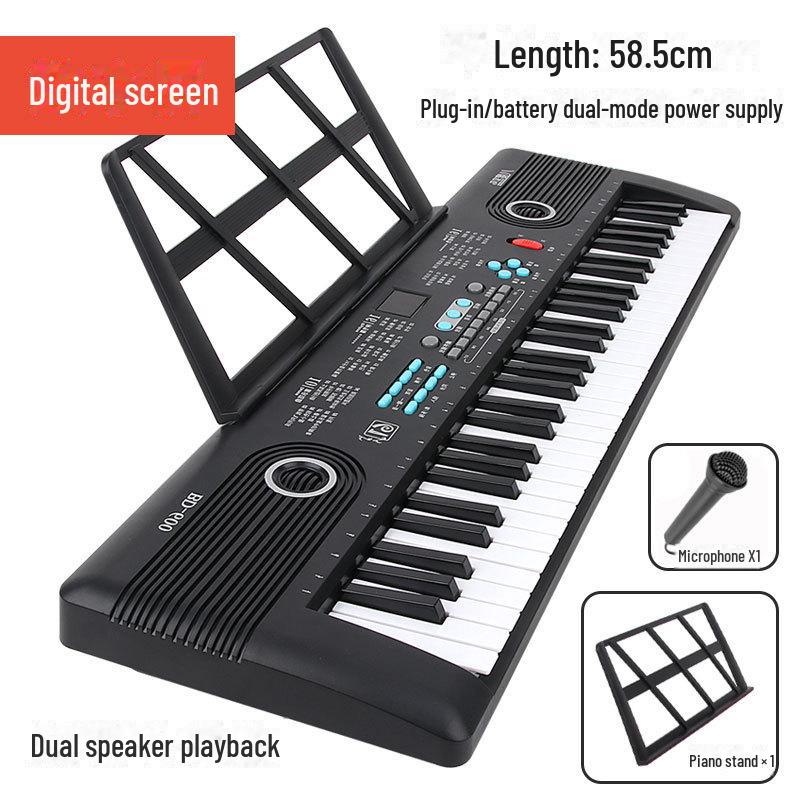 Pian reîncărcabil multifuncțional cu 61 de taste cu suport și microfon pentru copii/începători