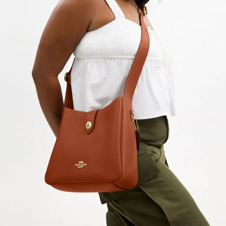 Coach Hadley 25 Multifunctional Gold Metal Accessories Leather Shoulder Crossbody Bag Medium Women Bags Brown Yellow CBH01-IMTN2