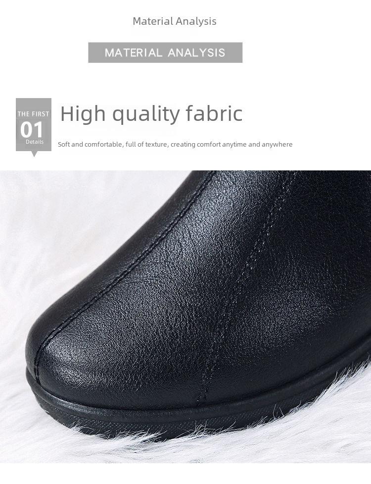 Women's Winter Velvet-Lined Warm Cotton Leather Shoes - Soft Soles for Middle-Aged & Elderly