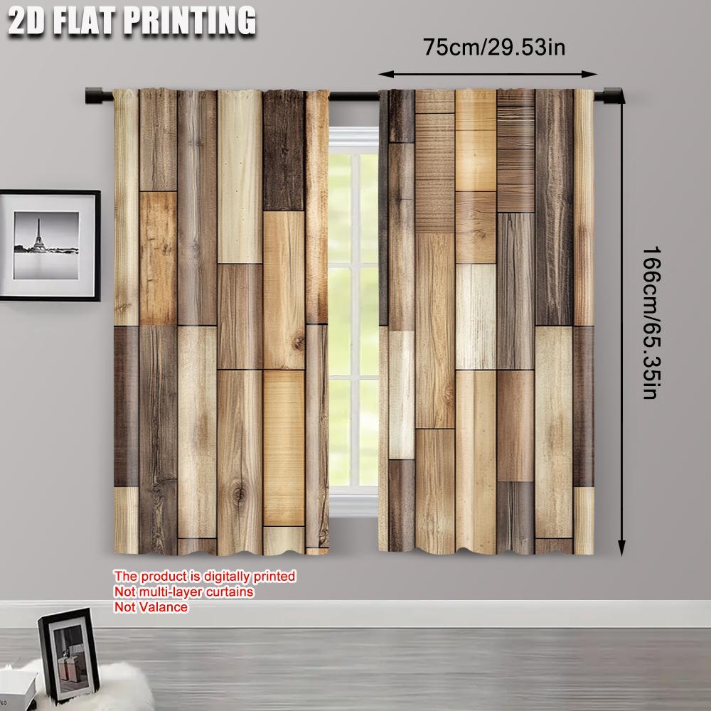 2pcs   Curtains Roller Blinds 2D Plane Printing Brown Wood Panel Kitchen Curtains Polyester (without Rod) Decorations Clearance