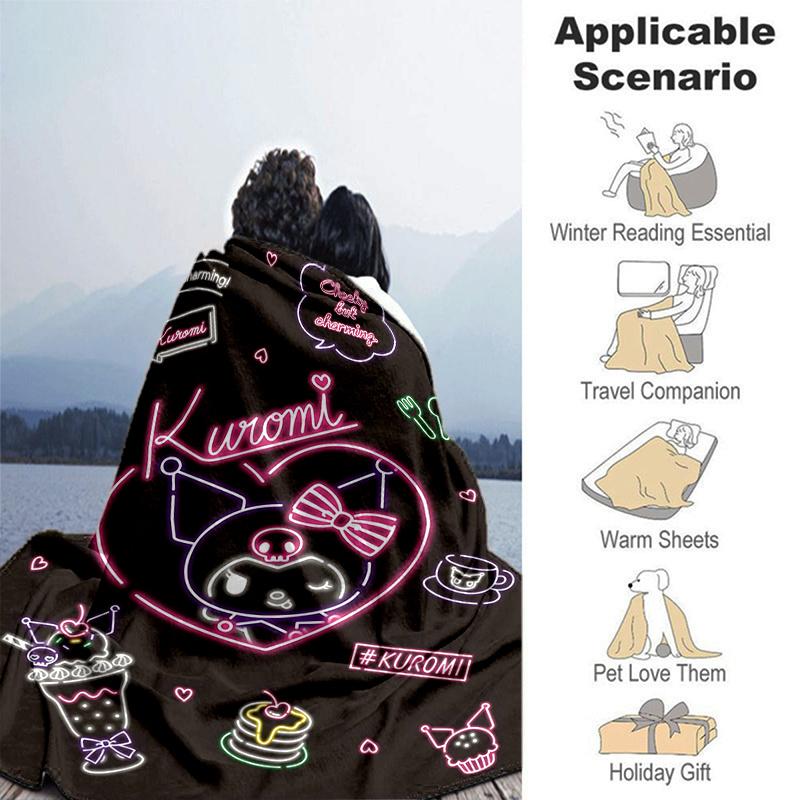 1pc Kuromi's Sweet Adventure Blanket Soft Warm Bedding Throw for Room Decor, Living Room, Travel, Camping, Car Blankets, Beach, Office Naps, Gift Home