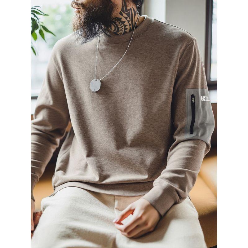 Light Luxury Outdoor Wool and Goose Down Long-Sleeve T-Shirt for Men, Winter Round-Neck Thermal Base Layer, Export Men's Sweatshirt