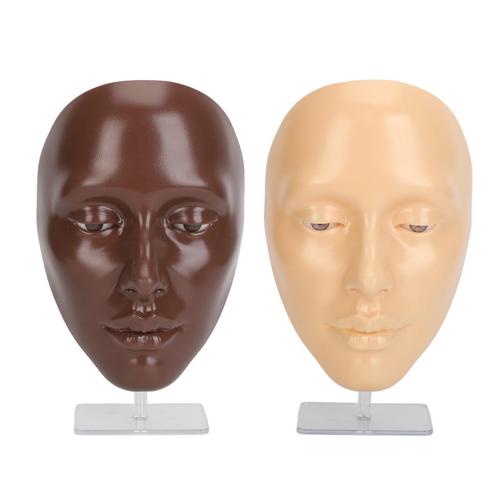 2 Set Makeup Practice Face 5D Silicone Full Face Makeup Mannequin Face with Stand for Emerging