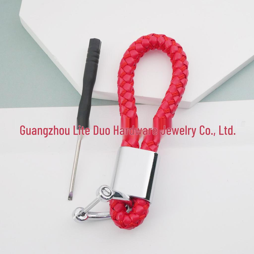 Handmade Woven Leather Car Logo Keychain Pendant for Men and Women