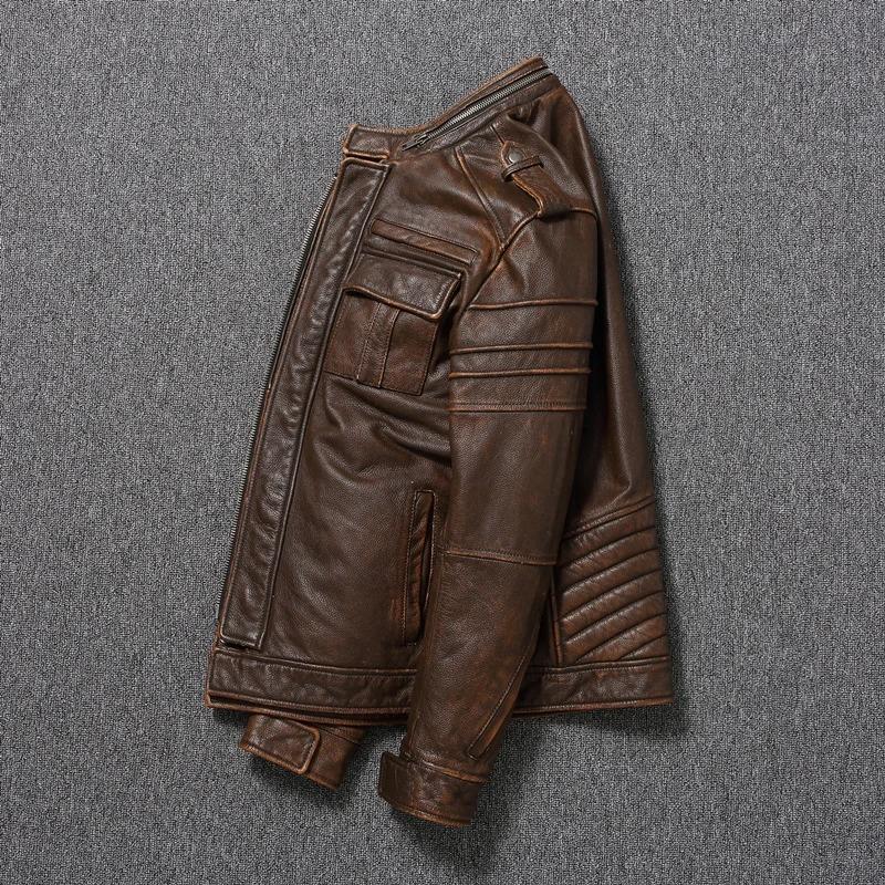 Chinesische Größe Lässige Lederjacke Herren Echtes Rindsleder Retro Vintage Lederjacken Herrenjacken Chaqueta De Cuero Para Hombre Casacos