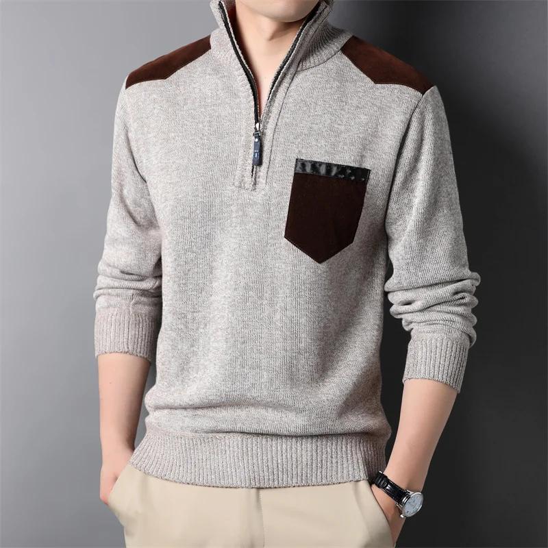 

2025 Autumn/Winter New Men S Long Sleeve Knitted Shirt Twisted Flower Half Zipper Collar Versatile Warm Top M бежевый