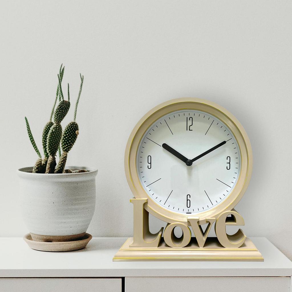 Modern Geometric Table Clock Decor Round Arabic Number Ornament Easy To Read Quartz for Tabletop Countertop Bedside