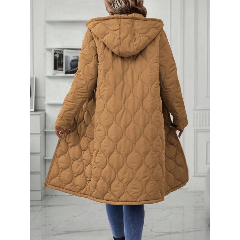 VEZFAA Women's Fashion Casual Fall Winter Solid Color Print Long Sleeve Jackets & Coats Down Coats