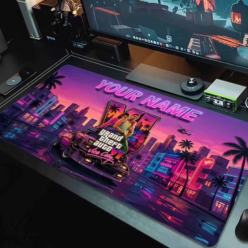 Custom Name Grand Theft Auto Vi Mouse Pad Large Gaming Table Cushion Nonslip Laptop Tablet Big Mousepad Xxl Mat Mini Pc Playmat With Lock Edge