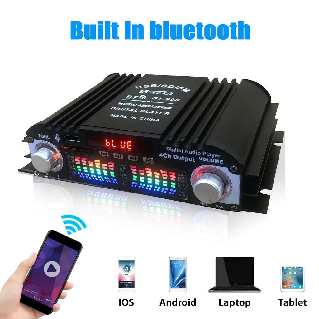 1600W Spitzenleistung HiFi-Soundverstärker Digitaler 4-Kanal-Audioverstärker Bluetooth Karaoke-Player UKW-Radio Unterstützung Fernbedienung