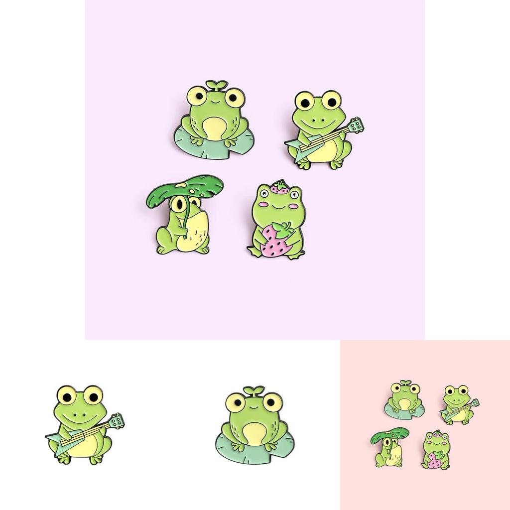 Frog Cute Unique Playing Music Brooch Beautiful Strawberry Accented Pin Alloy