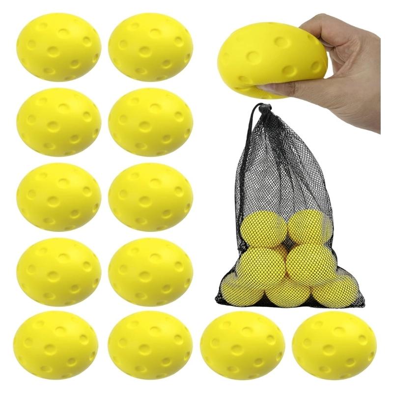 Gentle Touch Training Pickleballs for Practice, 12 Pack High Bounce Dimpled Game Balls with Carry Bag for Indoor Outdoor Warmups Use