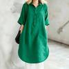 Vestido Casual de Algodón y Lino con Cuello Polo para Verano 2026 Estilo Holgado para Mujer