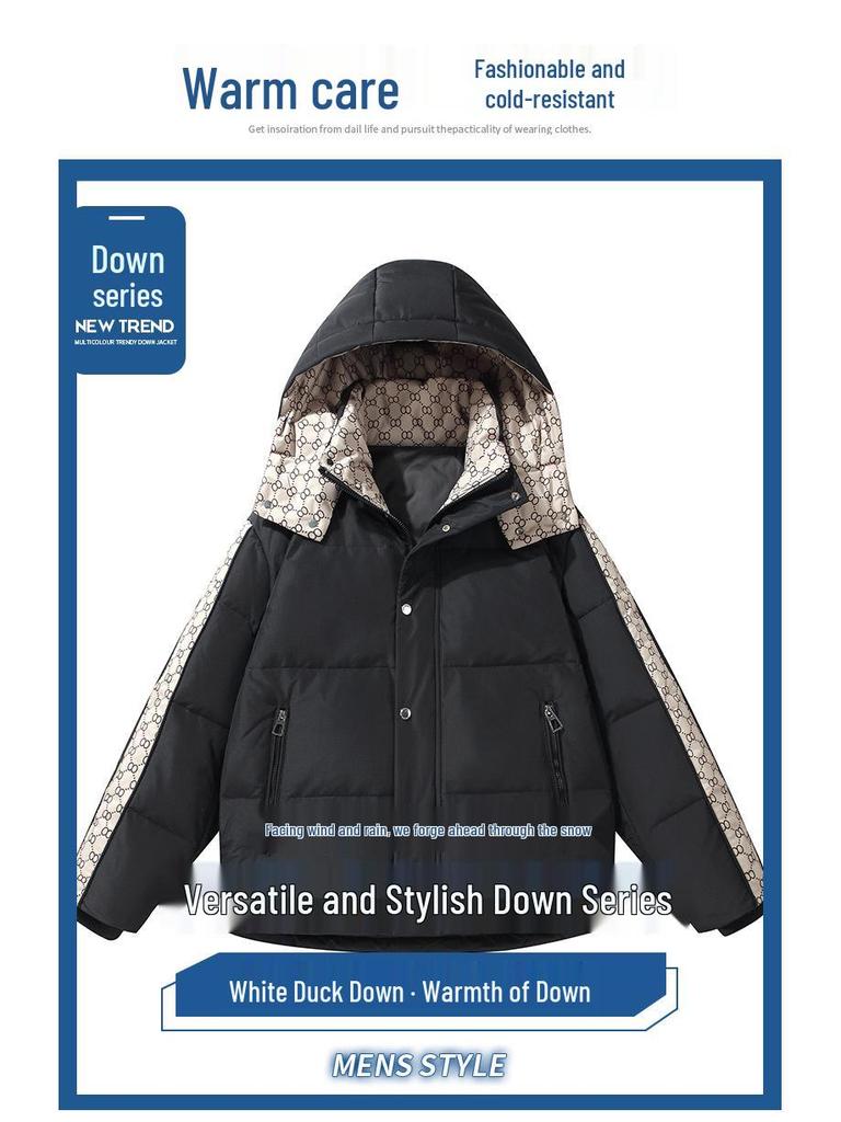 Men's 2025 Winter Thickened Hooded Down Jacket, Mid-Length, Fashionable Style for Couples
