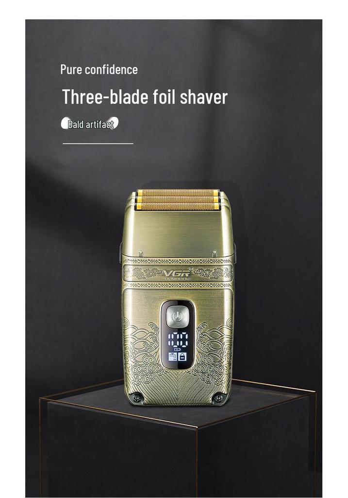 VGR335 Rechargeable Electric Beard Trimmer & Three-Blade Shaver, IPX6 Waterproof Razor