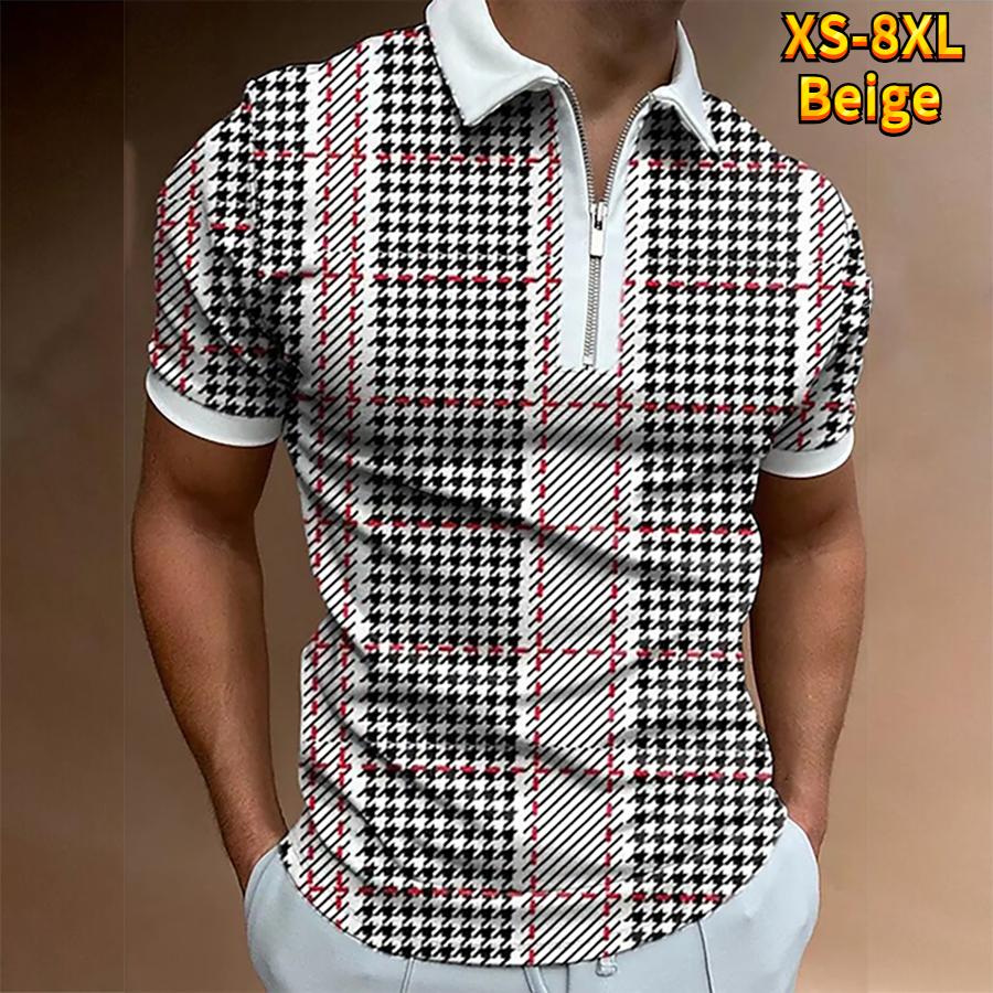 Casual Lapel T-shirt Young Men's Fashion Zipper T-shirt Short Sleeve T-shirt Men's 3D Red Pattern Print T Shirt