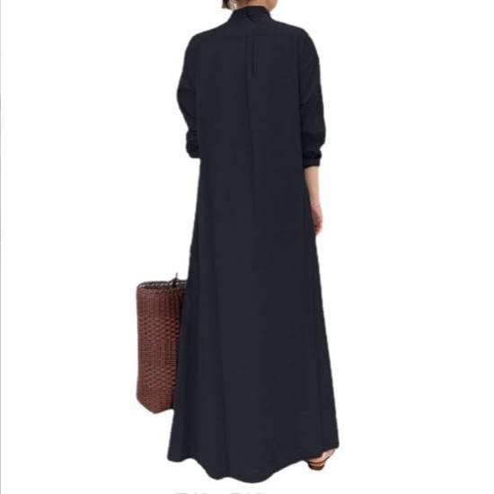 Long Shirt Solid Long Front Maxi [NICE SELECTION] Women's Dress, Dress, Color, Sleeves, Opening, Pockets, Length, Figure-Flattering (JP, Alphabet, M,