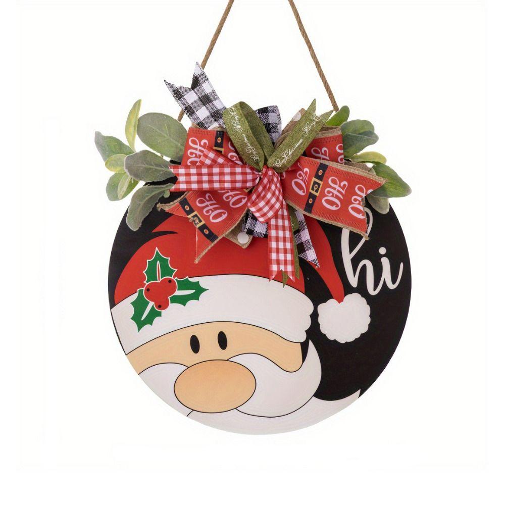 Hanging Santa Wreath Door Pendant Wood Front Door Pendant Christmas Wreaths Signs  For Front Door