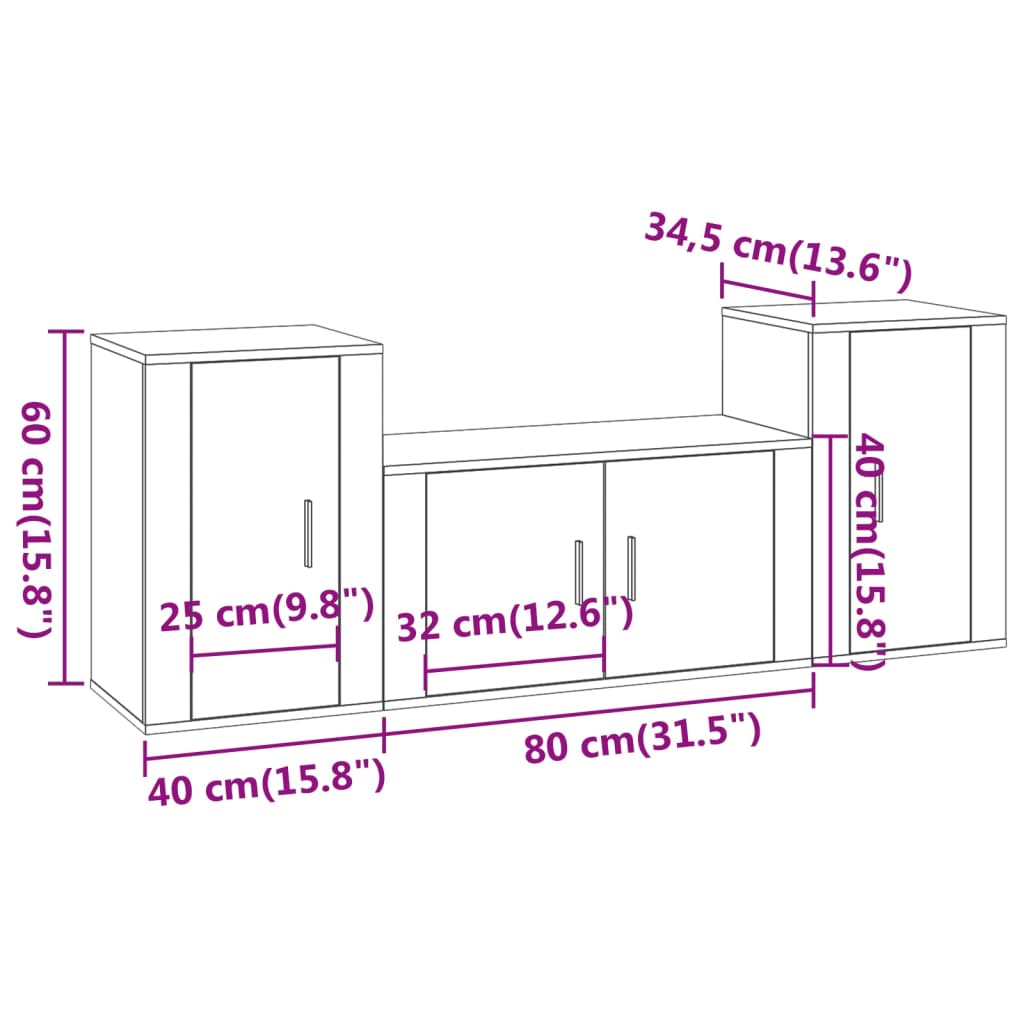 3 Piece TV Cabinet Set Grey Sonoma Particleboard