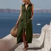 Sleeveless Button Down Shirt Dress with Front Pockets and Collared Neckline for Women Casual Loose Fit Long Dress