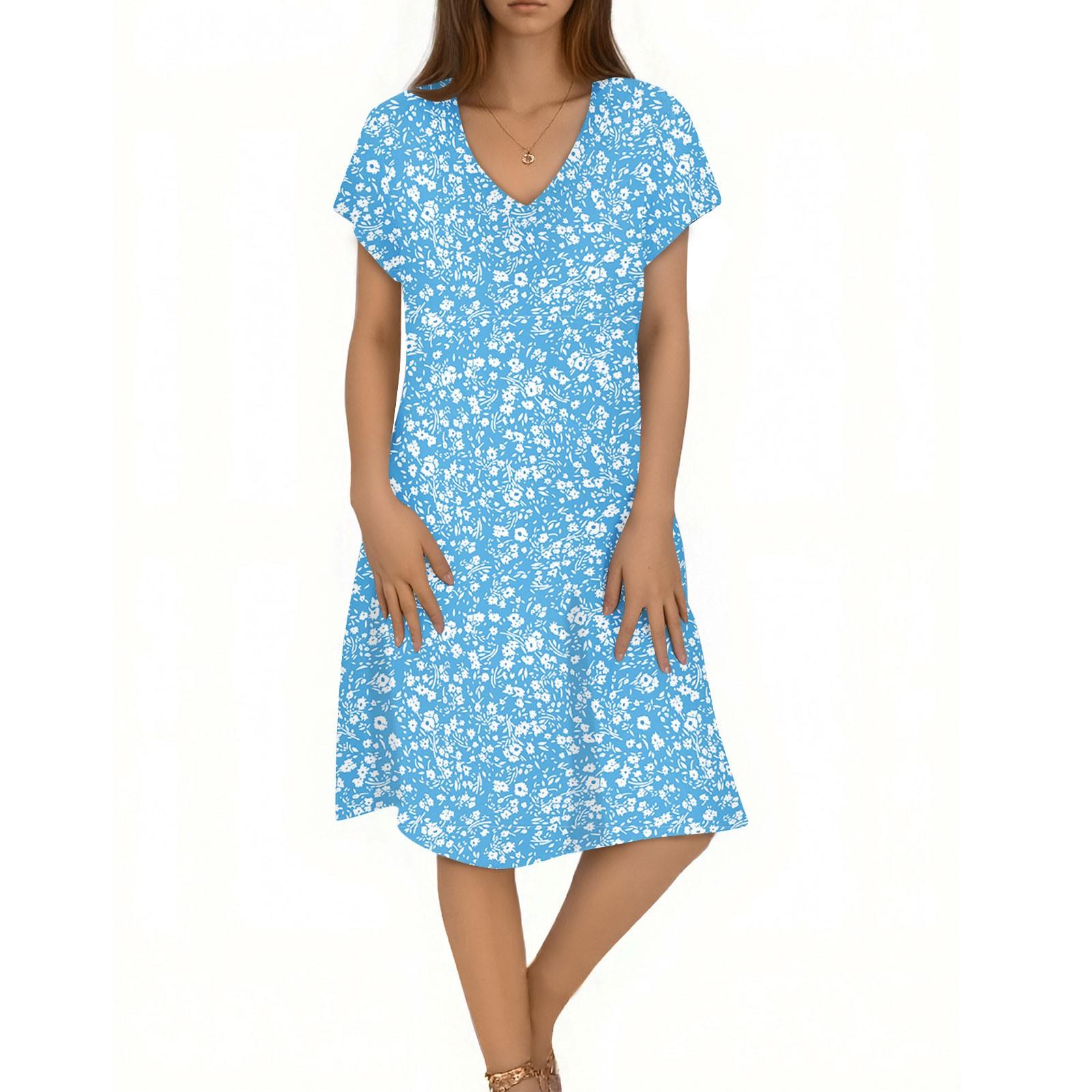 

Women s Casual Fashion V-Neck Short Sleeve Floral Print Midi Flowing Dress XXL
