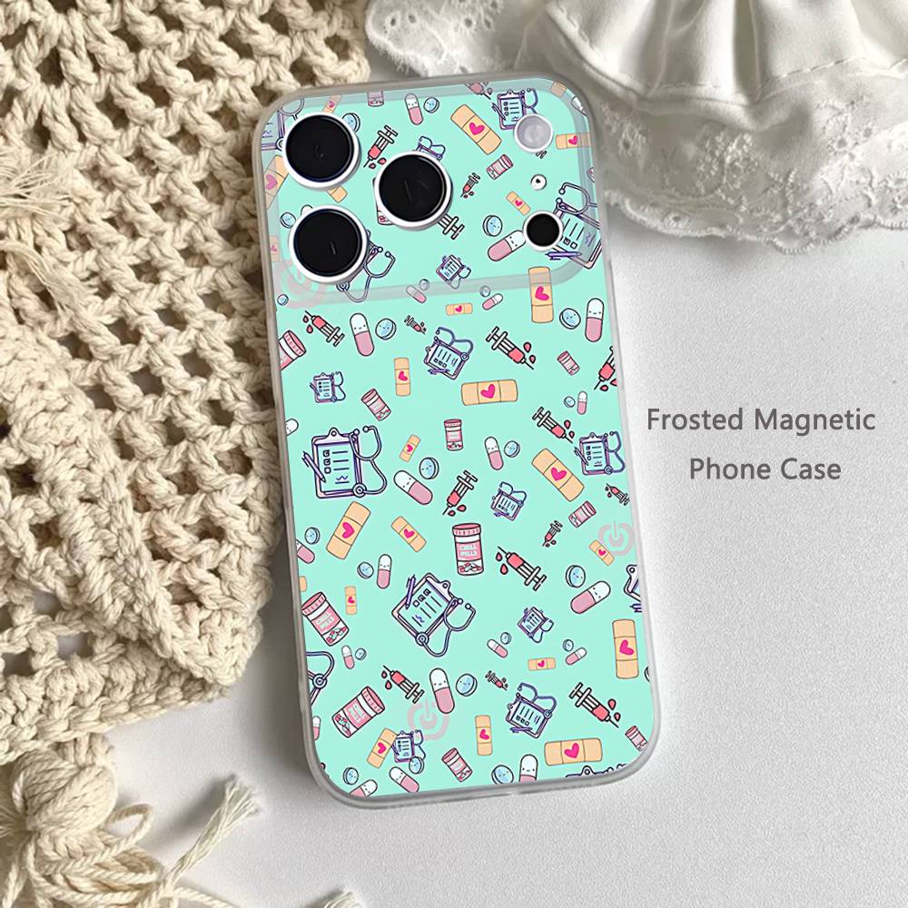 Medicine Doctor Nurse Cartoon Frosted Clear Magnetic Case for iPhone 17,16,15,14,13,12,11 Pro,Max,Plus,Mini,Air,E