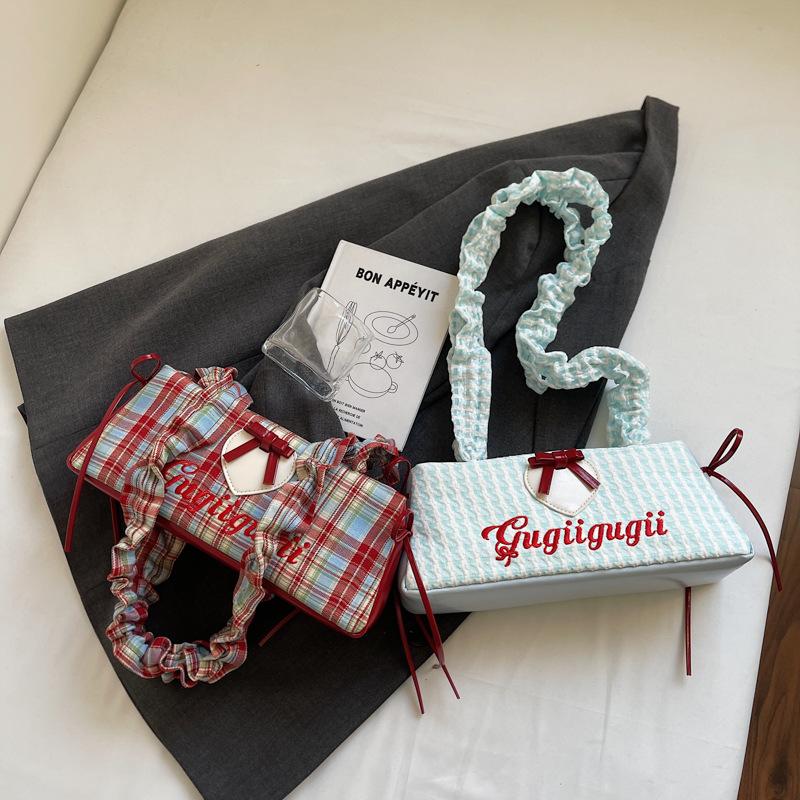 Niche Plaid Bow Underarm Bag Women's Fashionable Handbag Dopamine Contrasting Shoulder Bag