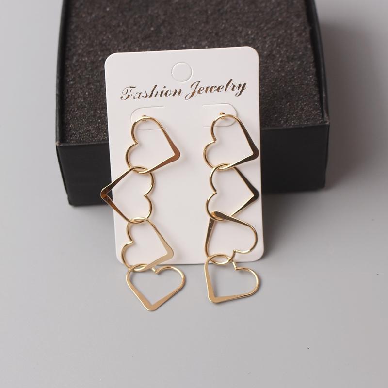 

Многослойные металлические полые сердечки длинные серьги-подвески для женщин милые простые серьги ювелирные аксессуары подарок девушке на День святого Валентина