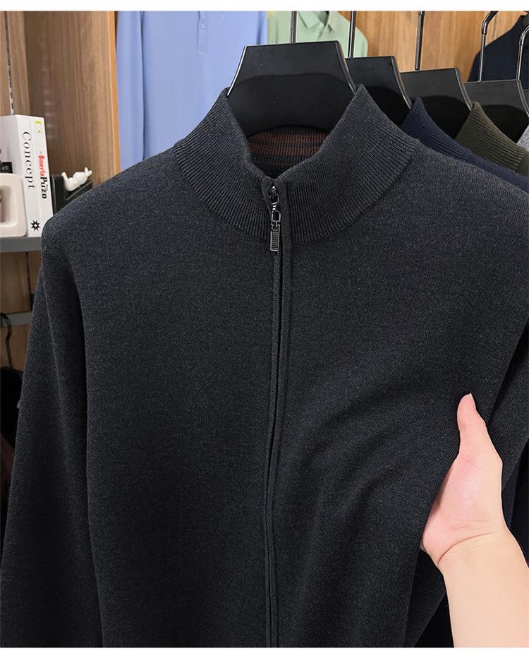 Haggis Men's 100% Wool Zipper Cardigan Sweater - Thick, Stand Collar, Autumn/Winter Style