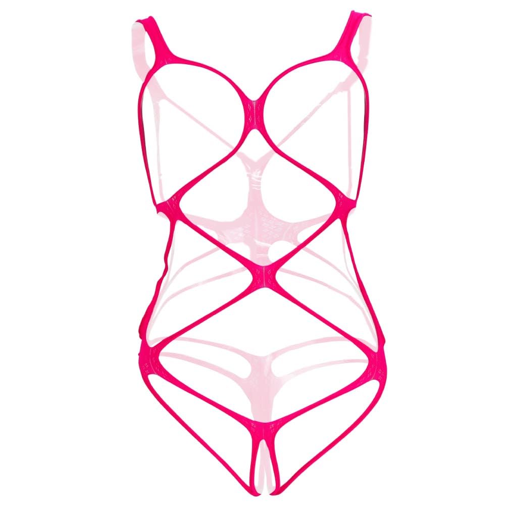 Bondage Exposure Clothing Outdoor Exposure Clothing Costume Cosplay SM Open Bust Crotch Split Hole Free [Black Omen] (879-Pink, Size) bs701-f-879-pk