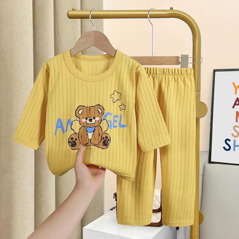 Summer Children's Long Sleeved, Long Pants, Home Clothes Set, All Cotton Underwear, Baby Thin Sleepwear, Sleeping Pants, Air-conditioned Clothing