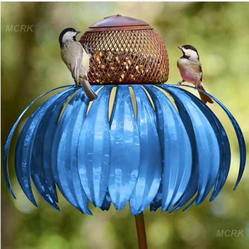 Flower Shaped Bird Feeder Metal Container Garden Outdoor Coneflower Bird Feeder Pet Supplies Garden Decoration