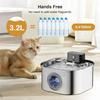 Fontanella per Acqua per Animali Domestici Pratica 3.2L Acciaio Inossidabile Senza Fili a Batteria Sensore di Movimento Silenziosa Filtrata Dispenser per Acqua per Gatti e Cani