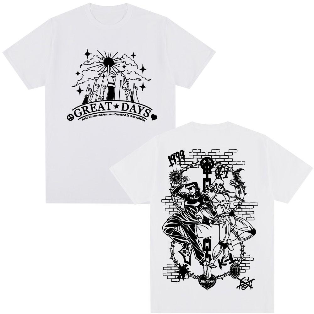 Anime Jojo Bizarre Adventure Higashikata Josuke Great Days T Shirts Unisex Casual Cotton Y2K Short Sleeves Oversized Top Streetwear