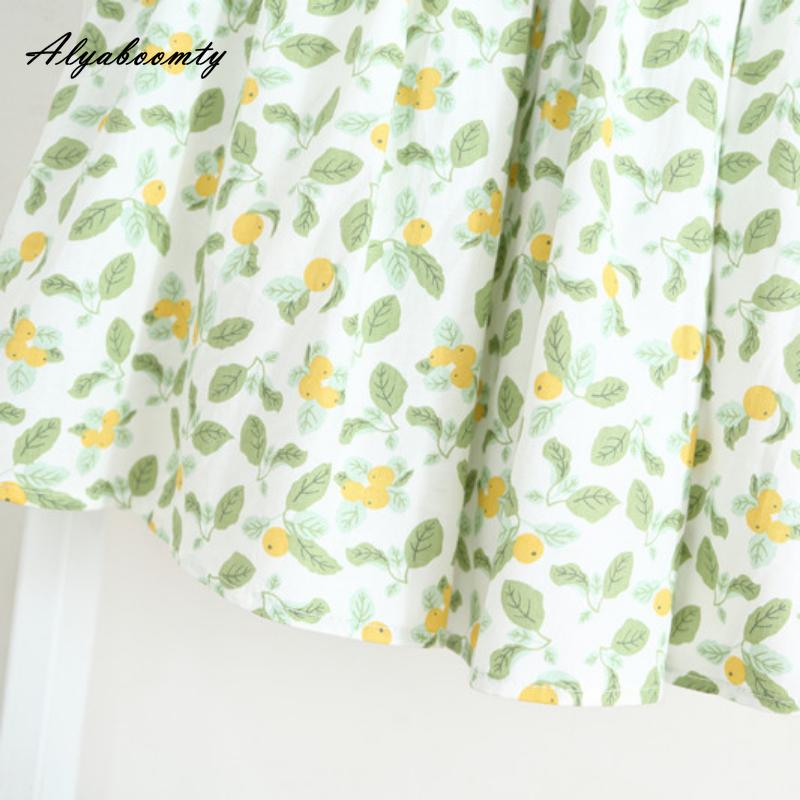 Spring Summer Women Fresh Short Skirt Elastic Waist Floral Print A-Line Skirt Elegant Sweet Cotton Linen Feminine Skirts Womens