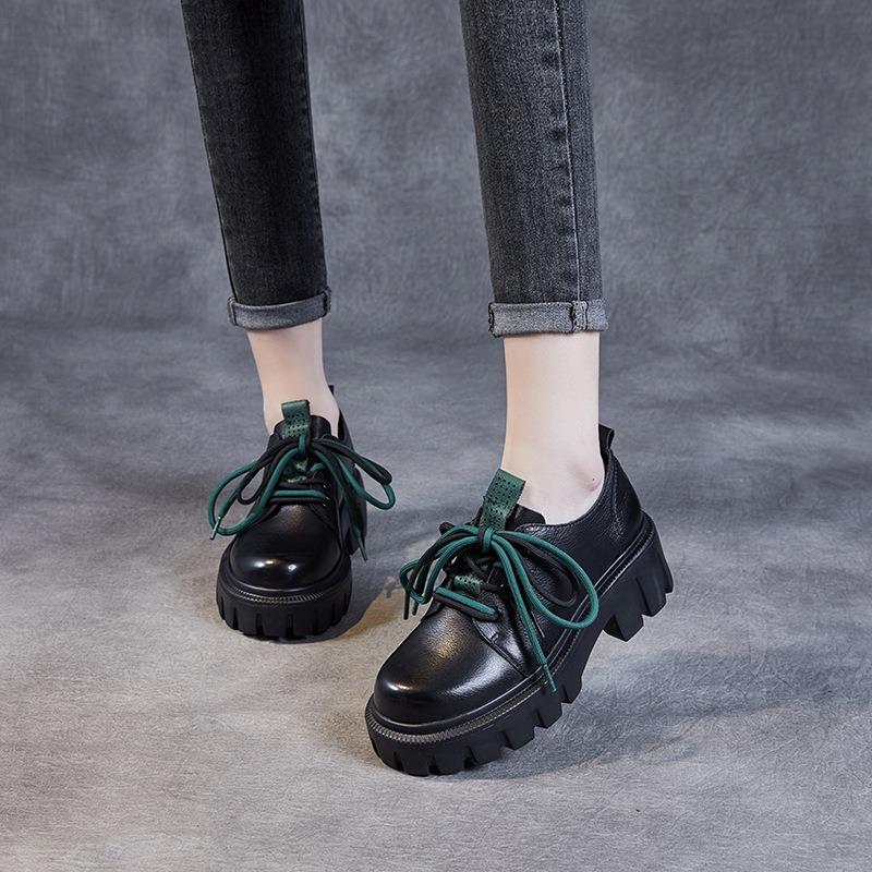 Echtes leder frauen schuhe muffin dicken boden einzelnen schuhe kleine leder schuhe