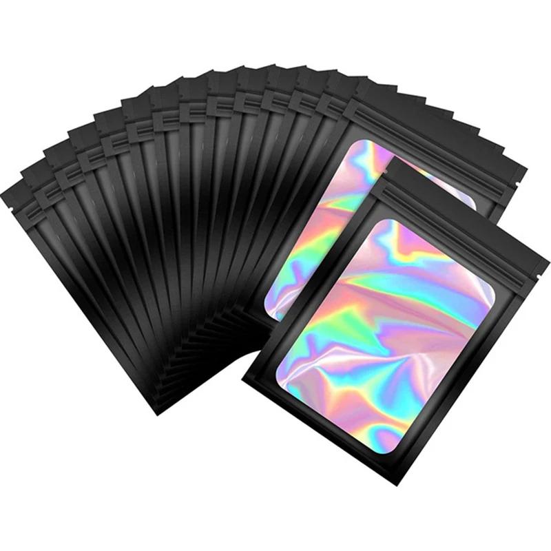 

50pcs pack Mylar Bags Laser Color Plastic Packaging Mini Pouch Resealable ZipLock Smell Proof Coffee Herb Powder 9*12cm 9x12 чорний