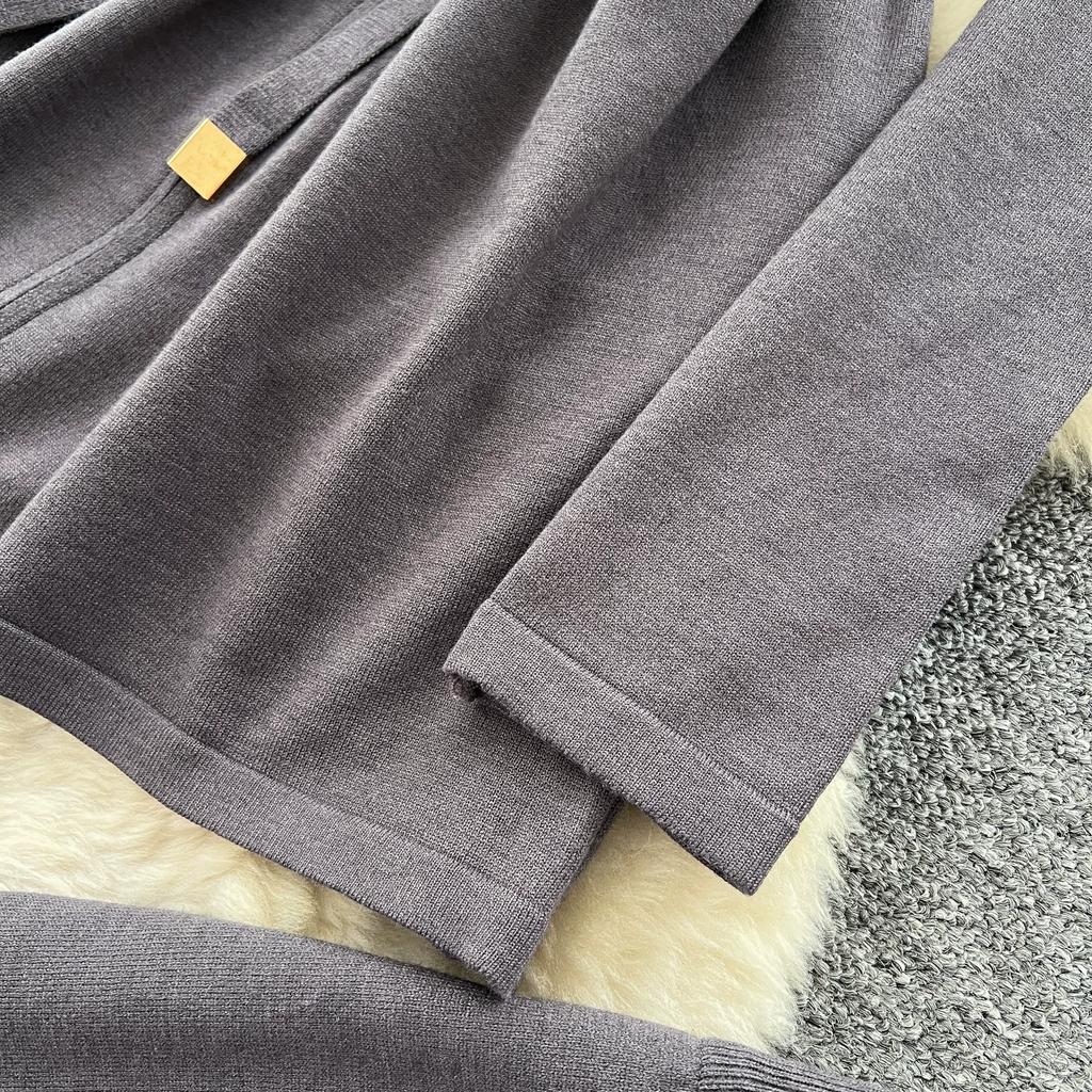 2026 Fall/Winter Lace-Up Casual Stand Collar Knitted Cardigan and High-Waisted Wide-Leg Pants Knitted Two-Piece Set for Women Tracksuit Women
