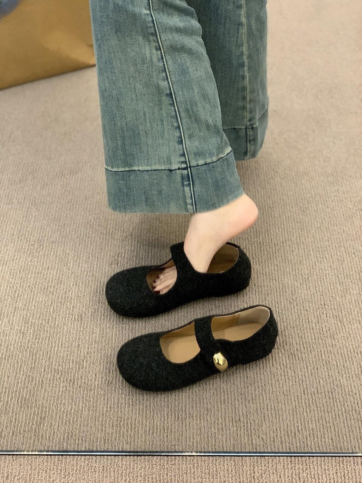 Flat-bottomed gray Mary Jane shoes women s outerwear one-word belt retro single shoes 35